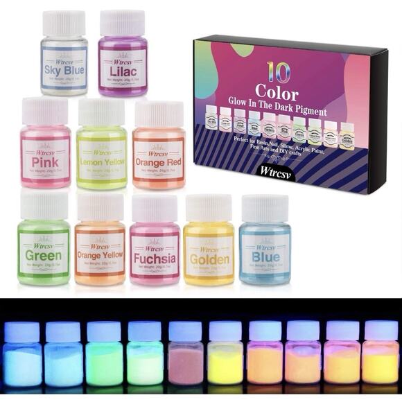 Glow in The Dark Pigment Powder, 10 Color Epoxy Resin Luminous Powder Non-Tox... - Picture 1 of 3